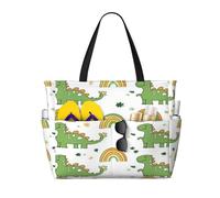 Entemne Grande borsa da spiaggia con cerniera carina arcobaleno dinosauri impermeabile sabbia borsa da spiaggia pieghevole borsa da nuoto per donne viaggio vacanza palestra piscina caravan