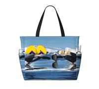 Entemne Grande borsa da spiaggia con cerniera carina orca che salta arte pitturare impermeabile a prova di sabbia borsa da spiaggia pieghevole borsa da nuoto per donne viaggio vacanza palestra piscina