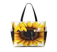 Entemne Grande borsa da spiaggia con cerniera gialla girasole arte impermeabile sabbia borsa da spiaggia pieghevole borsa da nuoto per donne viaggio vacanza palestra piscina caravan