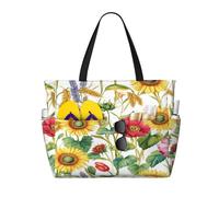 Entemne Grande borsa da spiaggia con cerniera, girasoli, papaveri, spighe di grano, impermeabile, a prova di sabbia, borsa da spiaggia pieghevole, borsa da nuoto per donne, viaggi, vacanze, palestra