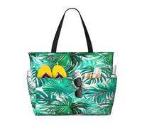 Entemne Grande borsa da spiaggia con cerniera in legno azzurro impermeabile a prova di sabbia borsa da spiaggia pieghevole borsa da nuoto per donne viaggi vacanze palestra piscina caravan, Foglia di