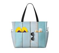 Entemne Grande borsa da spiaggia con cerniera in legno azzurro impermeabile a prova di sabbia borsa da spiaggia pieghevole borsa da nuoto per donne viaggi vacanze palestra piscina caravan, Tavola di