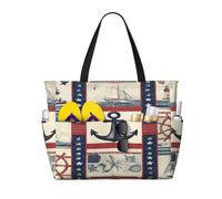 Entemne Grande borsa da spiaggia con cerniera nave, ancora nautica, timone, faro, impermeabile, a prova di sabbia, borsa da spiaggia pieghevole, borsa da nuoto per donne, viaggi, vacanze, palestra