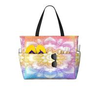 Entemne Grande borsa da spiaggia con cerniera rosa farfalle impermeabile sabbia borsa da spiaggia pieghevole borsa da nuoto per donne viaggio vacanza palestra piscina caravan, Mandala Boho arcobaleno