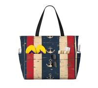 Entemne Grande borsa da spiaggia con cerniera rossa blu navy ancora nautica impermeabile a prova di sabbia borsa da spiaggia pieghevole borsa da nuoto per donne viaggio vacanza palestra piscina