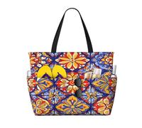 Entemne Grande borsa da spiaggia con cerniera subacquea polpo rosso impermeabile sabbia borsa da spiaggia pieghevole borsa da nuoto per donne viaggio vacanza palestra piscina caravan, Mandala