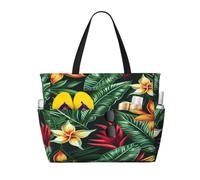 Entemne Grande borsa da spiaggia con cerniera tropicale tucano pappagallo impermeabile a prova di sabbia borsa da spiaggia pieghevole borsa da nuoto per donne viaggio vacanza palestra piscina caravan