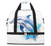 Entemne Grande borsa da viaggio per donne e uomini acquerello mare delfino salto arte pittura pieghevole borsone borsone con scomparto per scarpe leggero bagaglio a mano tote pernottamento weekend