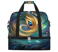 Entemne Grande borsa da viaggio per donne e uomini astratta piuma di pavone galassia borsone pieghevole borsone con scomparto per scarpe leggero bagaglio a mano tote pernottamento weekend borsoni