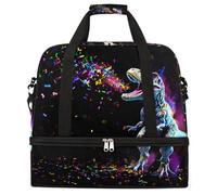 Entemne Grande borsa da viaggio per donne e uomini con dinosauro incandescente Rex arcobaleno scintille borsone pieghevole borsone con scomparto per scarpe leggero bagaglio da portare borsa tote