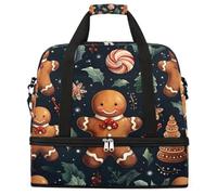 Entemne Grande borsa da viaggio per donne e uomini, con foglie di pan di zenzero e agrifoglio, borsone pieghevole con scomparto per scarpe, leggero, bagaglio da portare con sé, borsone per la notte