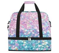 Entemne Grande borsa da viaggio per donne e uomini, con glitter pastello rosa blu, borsone pieghevole con scomparto per scarpe, leggero, bagaglio da portare con sé, borsone per la notte