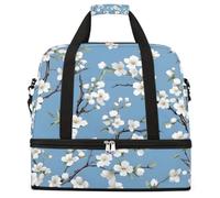 Entemne Grande borsa da viaggio per donne e uomini con motivo a fiori bianchi borsone pieghevole con scomparto per scarpe leggero bagaglio da portare con sé borsone per la notte Weekender borsoni