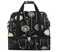 Entemne Grande borsa da viaggio per donne e uomini con motivo floreale con dente di leone nero pieghevole borsone borsone con scomparto per scarpe leggero bagaglio a mano tote pernottamento weekend