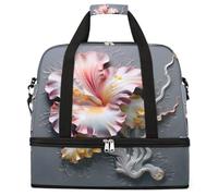 Entemne Grande borsa da viaggio per donne e uomini, con motivo floreale, pieghevole, borsone con scomparto per scarpe, leggero, bagaglio da portare con sé, borsone da viaggio per la notte