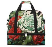 Entemne Grande borsa da viaggio per donne e uomini, con motivo floreale, pieghevole, con scomparto per scarpe, leggero, bagaglio da portare con sé, borsone per la notte