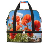 Entemne Grande borsa da viaggio per donne e uomini, con papaveri, borsone pieghevole con scomparto per scarpe, leggero, bagaglio da portare con sé, borsone per la notte