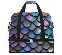 Entemne Grande borsa da viaggio per donne e uomini con squame di drago iridescenti, borsone pieghevole con scomparto per scarpe, leggero, bagaglio da portare con sé, borsone per la notte