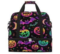 Entemne Grande borsa da viaggio per donne e uomini con zucche colorate pipistrelli borsone pieghevole per Halloween con scomparto per scarpe leggero bagaglio da portare con sé borsoni per la notte