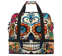 Entemne Grande borsa da viaggio per donne e uomini Day of The Dead Sugar Skull Flowers borsone pieghevole borsone con scomparto per scarpe leggero bagaglio da portare borsa tote durante la notte