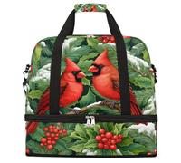 Entemne Grande borsa da viaggio per donne e uomini di Natale Brids agrifoglio bacche foglie borsone pieghevole borsone con scomparto per scarpe leggero bagaglio a mano tote pernottamento weekend