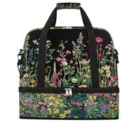 Entemne Grande borsa da viaggio per donne e uomini, fiori di campo, erbe, piante, floreale, pieghevole, borsone con scomparto per scarpe, leggero, bagaglio da portare con sé, borsone per la notte