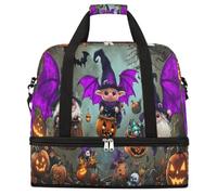 Entemne Grande borsa da viaggio per donne e uomini, gnomi, pipistrello, zucche, borsone pieghevole per Halloween, con scomparto per scarpe, leggero, bagaglio da portare con sé, borsone per la notte