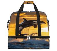 Entemne Grande borsa da viaggio per donne e uomini marini orca killer balena tramonto borsone pieghevole borsone con scomparto per scarpe leggero bagaglio da portare borsa tote durante la notte