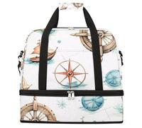 Entemne Grande borsa da viaggio per donne e uomini, motivo nautico, con bussola, borsone pieghevole con scomparto per scarpe, leggero, bagaglio da portare con sé, borsone per la notte
