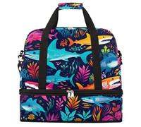 Entemne Grande borsa da viaggio per donne e uomini, motivo squalo marino aniaml, borsone pieghevole con scomparto per scarpe, leggero, bagaglio da portare con sé, borsone da viaggio per la notte