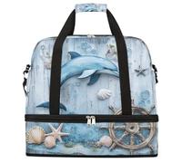 Entemne Grande borsa da viaggio per donne e uomini Sea Delphin Ocean Shells bordo in legno borsone pieghevole borsone con scomparto per scarpe leggero bagaglio da portare borsa tote durante la notte