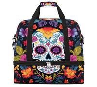 Entemne Grande borsa da viaggio per donne e uomini Sugar Skulll Day of The Dead modello pieghevole borsone borsone con scomparto per scarpe leggero bagaglio a mano tote pernottamento weekend borsone
