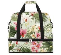 Entemne Grande borsa da viaggio per donne e uomini tropicale floreale fiore foglie di palma borsone pieghevole borsone con scomparto per scarpe leggero bagaglio a mano tote pernottamento weekend