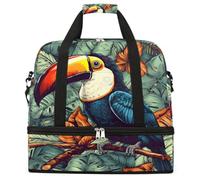 Entemne Grande borsa da viaggio per donne e uomini tropicale tucano pappagallo borsone pieghevole borsone con scomparto per scarpe leggero bagaglio a mano tote pernottamento weekend borsone