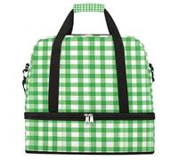 Entemne Grande borsa da viaggio per donne e uomini, verde chiaro, con griglia di bufalo, borsone pieghevole con scomparto per scarpe, leggero, bagaglio da portare con sé, borsone per la notte
