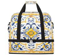 Entemne Grande borsa da viaggio per donne e uomini, vintage, con motivo floreale marocchino, pieghevole, con scomparto per scarpe, leggera, bagaglio da portare con sé, borsone per la notte