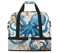 Entemne Grande borsa da viaggio per donne e uomini, vintage con polpo marino e stella marina, borsone pieghevole con scomparto per scarpe, leggero, bagaglio da portare con sé, borsone per la notte