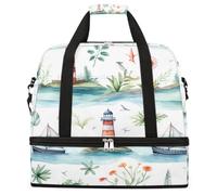 Entemne Grande borsa da viaggio per donne uomini acquerello nautico barca a vela faro borsone pieghevole borsone con scomparto per scarpe leggero bagaglio da portare borsa tote pernottamento weekend