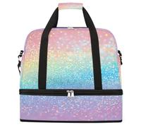 Entemne Grande borsa da viaggio per donne uomini arcobaleno pastello glitter Ombre borsone pieghevole borsone con scomparto per scarpe leggero bagaglio da portare borsa tote durante la notte Weekender