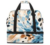 Entemne Grande borsa da viaggio per donne uomini blu marrone astratto piuma arte borsone pieghevole borsone con scomparto per scarpe leggero bagaglio a mano tote pernottamento weekend borsone