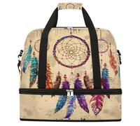 Entemne Grande borsa da viaggio per donne uomini etnica colorata piuma acchiappasogni pieghevole borsone con scomparto per scarpe leggero bagaglio da portare borsa tote durante la notte Weekender