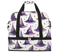 Entemne Grande borsa da viaggio per donne uomini Halloween cappelli da strega viola stella borsone pieghevole borsone con scomparto per scarpe leggero bagaglio da portare borsa tote durante la notte