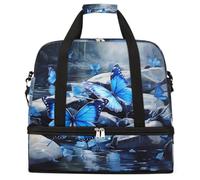 Entemne Grande borsa da viaggio per donne uomini inverno blu farfalle rocce fiume borsone pieghevole borsone con scomparto per scarpe leggero bagaglio da portare borsa tote durante la notte Weekender
