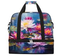 Entemne Grande borsa da viaggio per donne uomini Lotus Art Painting Flowers borsone pieghevole borsone con scomparto per scarpe leggero bagaglio a mano tote pernottamento weekend borsone