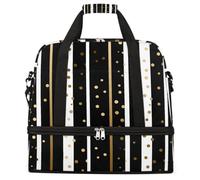 Entemne Grande borsa da viaggio per donne uomini oro pois linee borsone pieghevole borsone con scomparto per scarpe leggero bagaglio a mano tote pernottamento weekend borsone