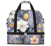 Entemne Grande borsa da viaggio per donne uomini primavera floreale modello giglio borsone pieghevole borsone con scomparto per scarpe leggero bagaglio a mano tote pernottamento weekend borsoni