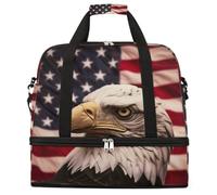 Entemne Grande borsa da viaggio per donne uomini retrò bandiera americana aquila calva borsone pieghevole borsone con scomparto per scarpe leggero bagaglio da portare borsa tote durante la notte
