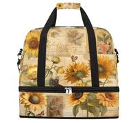 Entemne Grande borsa da viaggio per donne uomini retrò giornali girasoli borsone pieghevole borsone con scomparto per scarpe leggero bagaglio da portare borsa tote pernottamento weekend borsoni