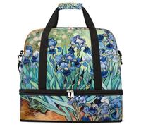 Entemne Grande borsa da viaggio per donne uomini retrò pittura a olio iris fiore pieghevole borsone borsone con scomparto per scarpe leggero bagaglio da portare borsa tote durante la notte Weekender