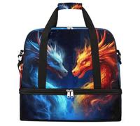 Entemne Grande borsa da viaggio per donne uomini rosso blu drago di fuoco arte borsone pieghevole borsone con scomparto per scarpe leggero bagaglio a mano tote pernottamento weekend borsone